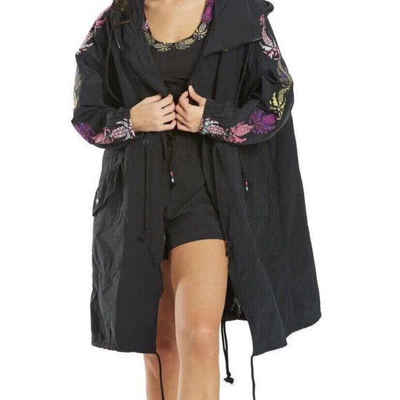 Free People Black Utility Jacket with Floral Embroidery - Picture 2 of 4